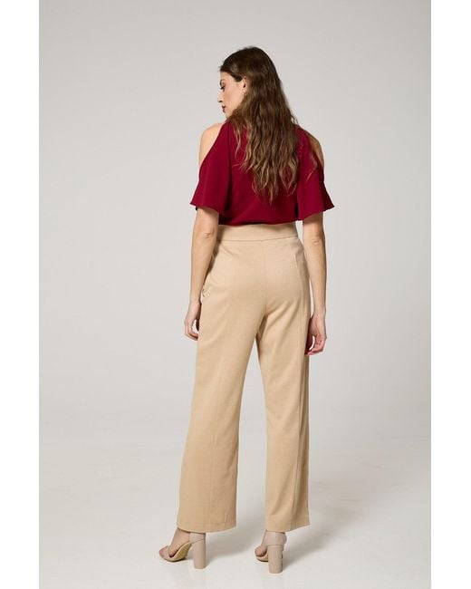 K-Win London Natural Neutrals Elegant High-Waist Wide-Leg Trousers With Adjustable Slits