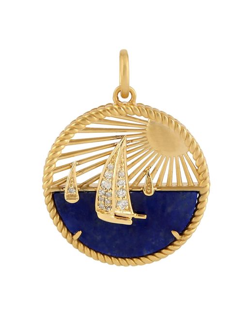 Artisan Metallic Yellow Gold Sun Burst & Ship Design Pendant Handmade Jewelry