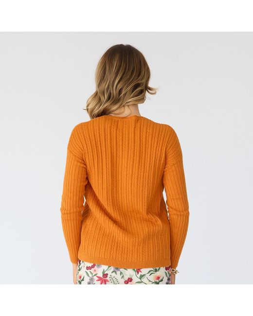 Lindsay Nicholas New York Orange V-Neck Cable Sweater