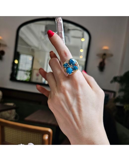 Farra Blue Flower Apatite Stone Statement Adjustable Ring