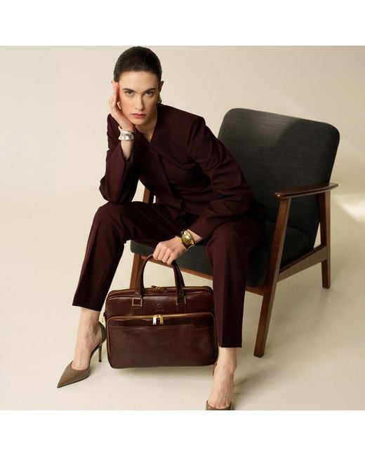 Time Resistance Brown Leather Briefcase Laptop Bag