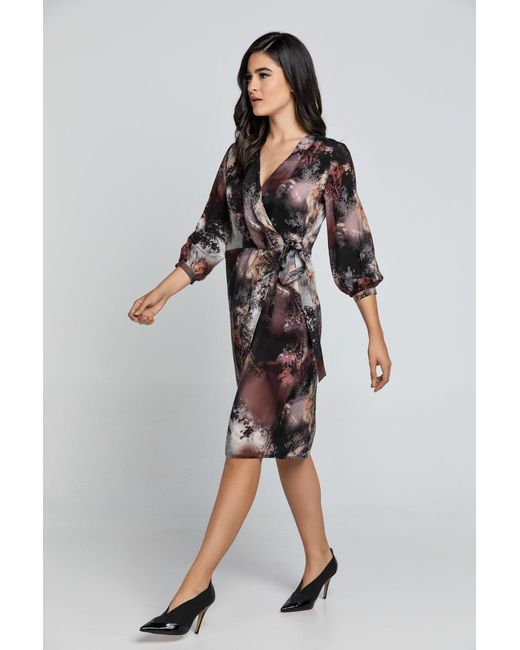 Conquista Brown Print Wrap Dress