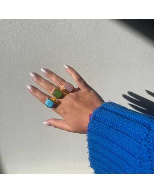YAA YAA LONDON 'happy' Prehnite Green Gemstone Gold Ring