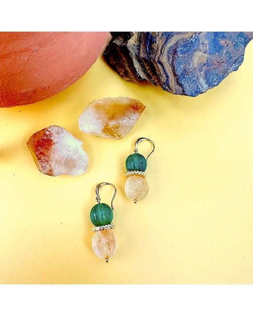 Farra Green Citrine And Agate Earrings