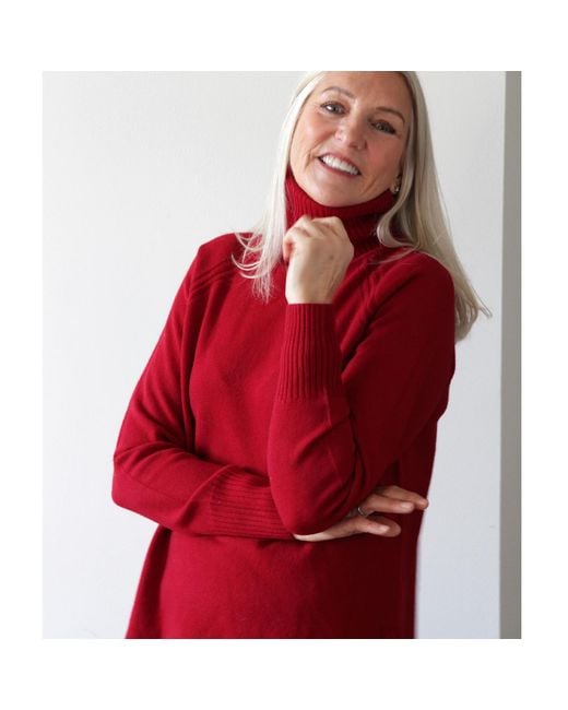 tirillm Red Abby A Line Long Turtle Neck Pullover