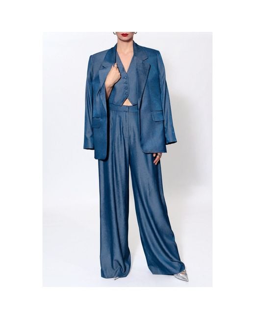 AGGI by HALEWSKI Blue Ophelie Denim Wide Suit Trousers