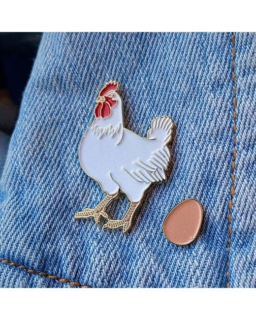 Make Heads Turn White Enamel Pin Chicken & Egg