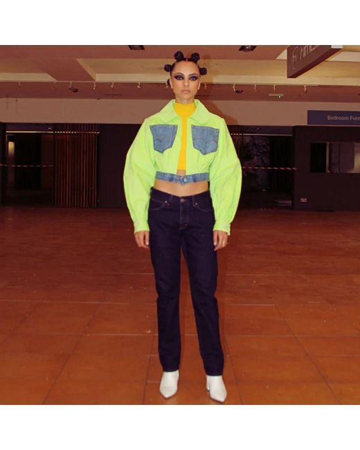 Couture to Your Door Green Lime Corduroy Upcycled Cropped Jacket