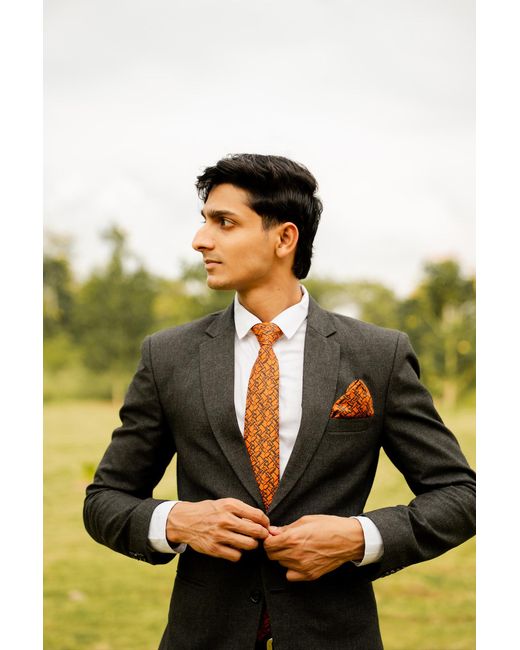 Neightiv Brown Tie And Pocket Square Set- Bits Harmony for men