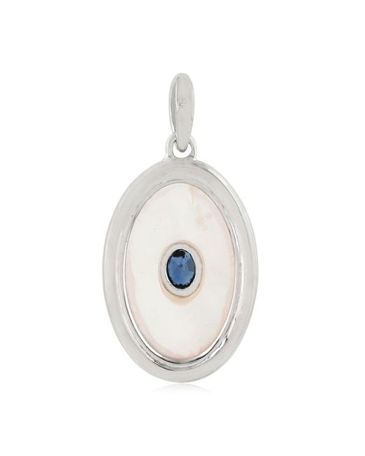 Artisan Metallic Bezel Set Mop & Blue Sapphire Pave Diamond In 18k White Gold Evil Eye Pendant