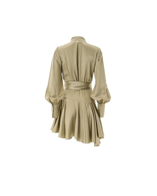 Lita Couture Natural Ruffle Hem Silk Wrap Dress