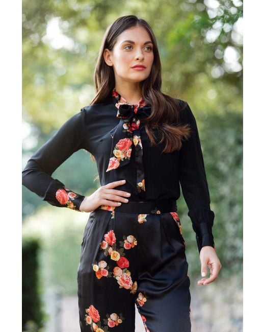 Sophie Cameron Davies Black Peony Silk Bow Blouse