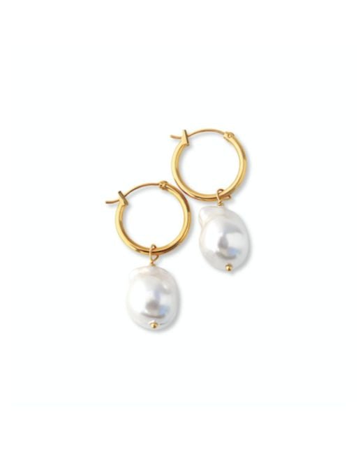 FV Jewellery Metallic Steel Me Baroque Pearl Hoop Earrings