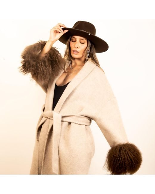 Shaded the Label Natural Neutrals The Perran Camel Wool & Mongolian Shearling Coat