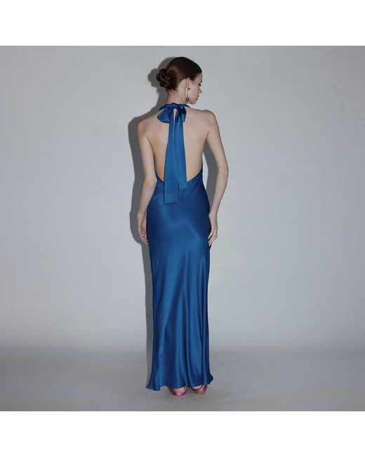 Belsize25 Blue Mayfair Series – Crystal Buckle Halterneck Backless Dress