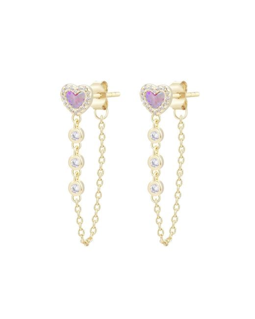 KAMARIA White Heart Chain Stud Earrings With Crystals