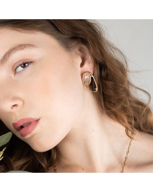 Rare Matters Jewelry Metallic Neutrals Double Style Rose Quartz Gem Earrings