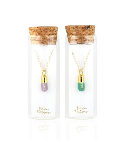 Kris Nations Metallic Chill Pill Enamel Necklace Gold Filled & Turquoise Emamel