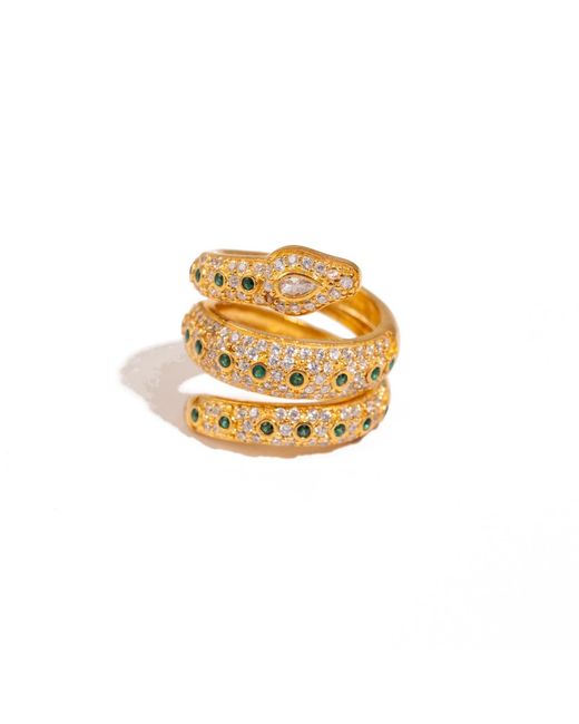 Ebru Jewelry Metallic Mystic Serpent Emerald & Diamond Triple Wrap Ring