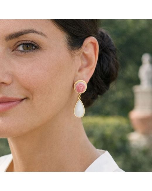 Vintouch Italy Pink Blooming Rose Cameo Earrings