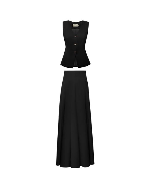 ALINA CERNĂTESCU Black Amita Tailored Waistcoat & Long Panel Skirt Set