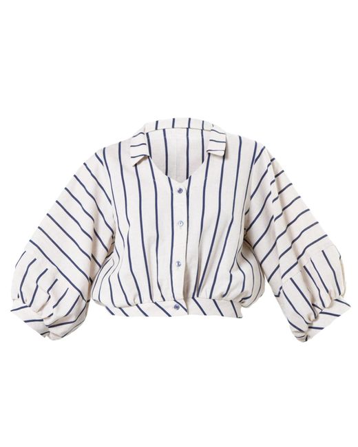 Metamorph White Oversize Linen Short Top On Stripes