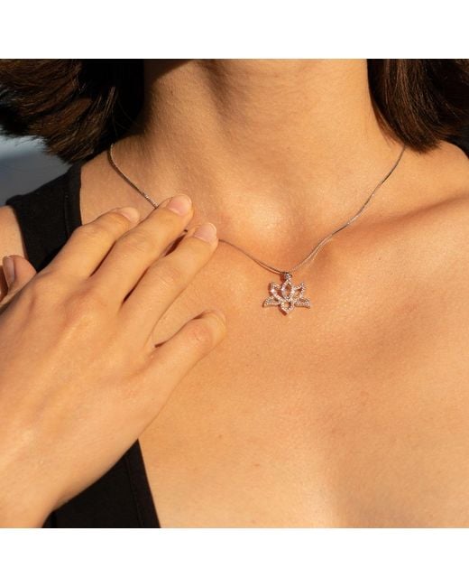 Seven Saints Metallic Illuminate Lotus Necklace, Topaz Pave, Over Sterling