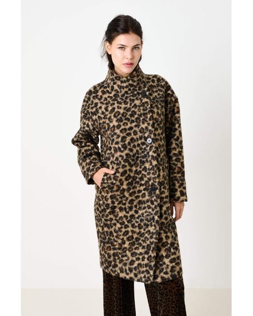 Louche Brown Donalda Animal Funnel Neck Coat