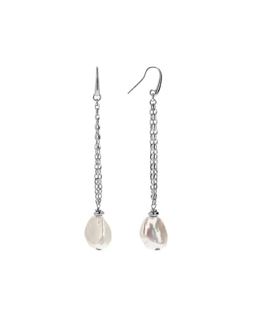 Unaloe White Baroque Freshwater Pearl Drop Earrings With Luminous Chains And Sterling Hook Clasp