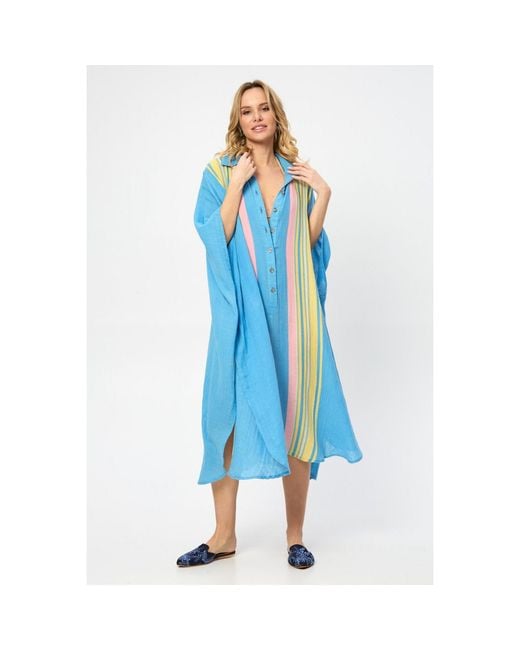 Saachi Blue Striped Collared Kaftan