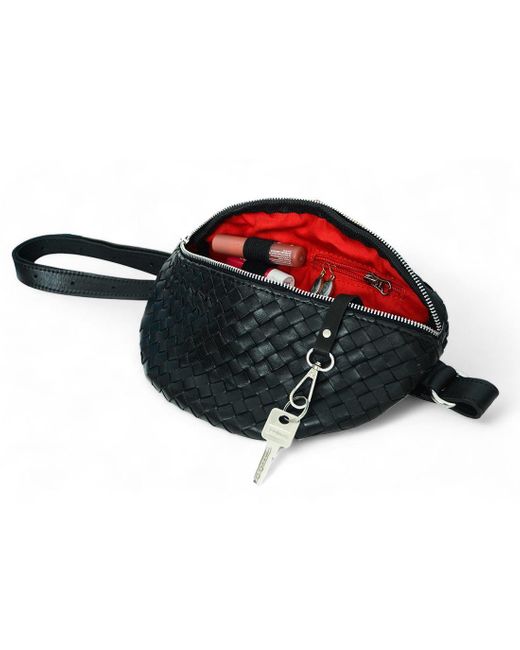 Hides Leather Co. Red Nexus Woven Leather Belt Bag, Minimal Waist Purse With Lining