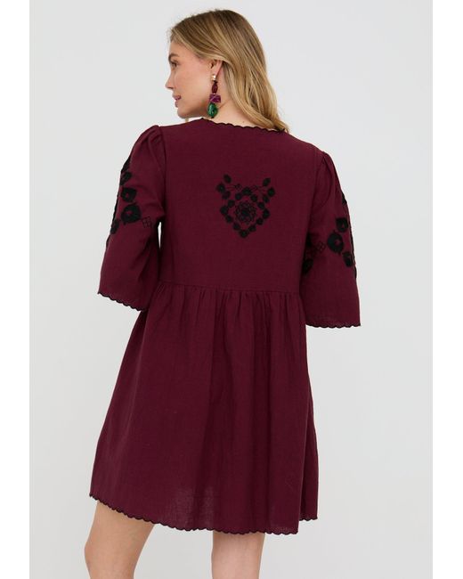 Raffya Arabella V- Neck Embroidered Mini Dress