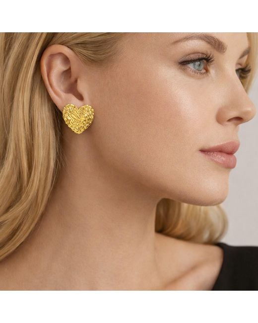 Maison De Gala Yellow Textured Heart Stud Earrings
