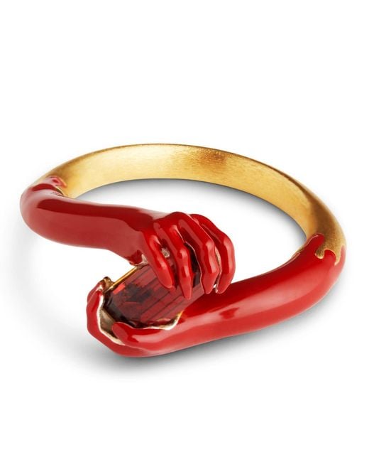 Kasun Red Love On Your Hand – Enamel And Mozambique Garnet