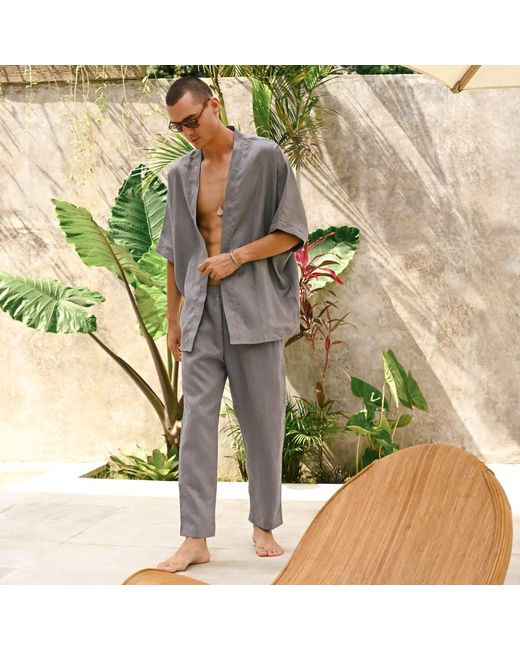 ORIGIN OF HEARTS Gray Inari Titanium Linen Kimono Shirt for men