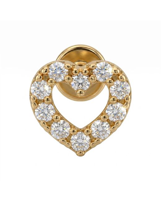 Zahav Jewelry Metallic 14K Solid 18G 8Mm Heart Round Cz Pave Internally Threaded Flat Back Stud