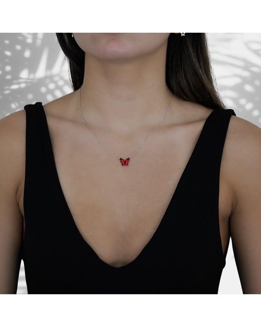 Ebru Jewelry Red Joy Enamel Butterfly Necklace