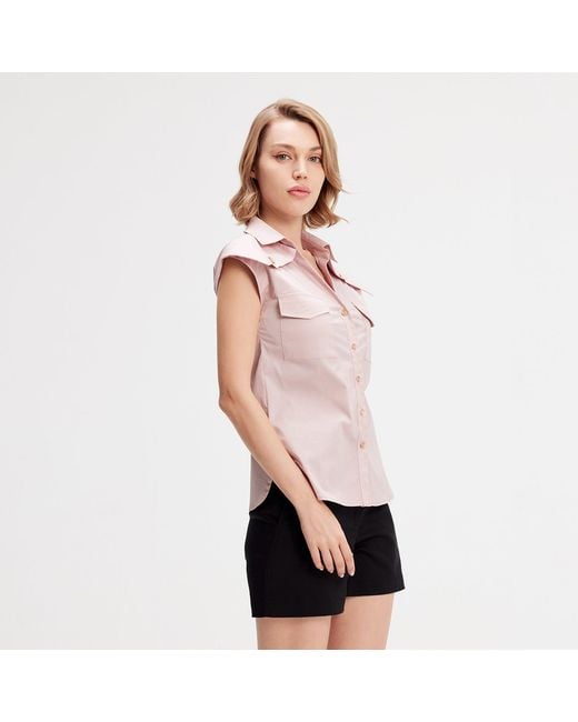 Smart and Joy Pink Sleeveless Shirt With Flaps On Shoulders