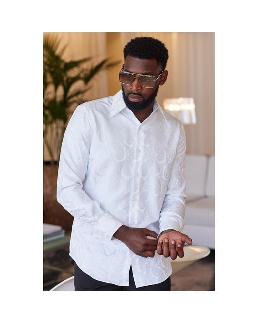 DAVID WEJ White Kensington Paisley Jacquard Shirt for men