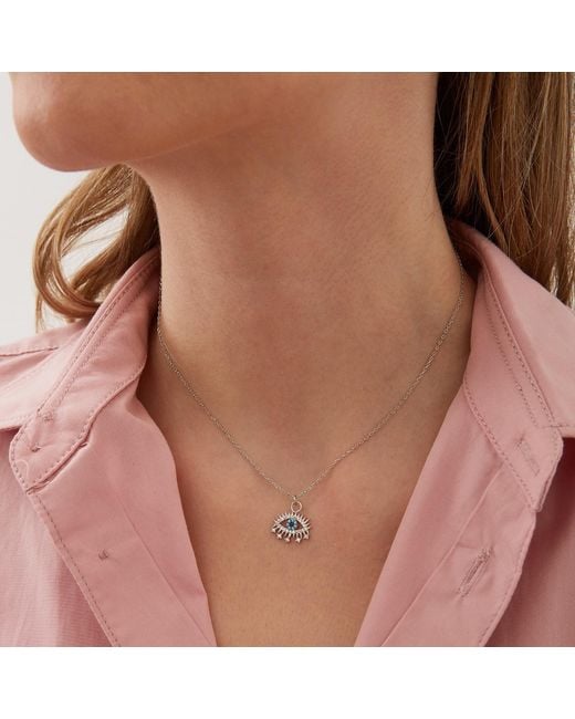 Spero London Metallic Evil Eye Earring Eye Sterling Pendant Eyelash Necklace & Earring Set