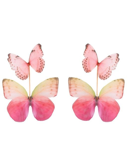 Oana Savu Pink Blush Rose Silk Butterfly Earrings Layered Butterfly Dangle Ear Wires