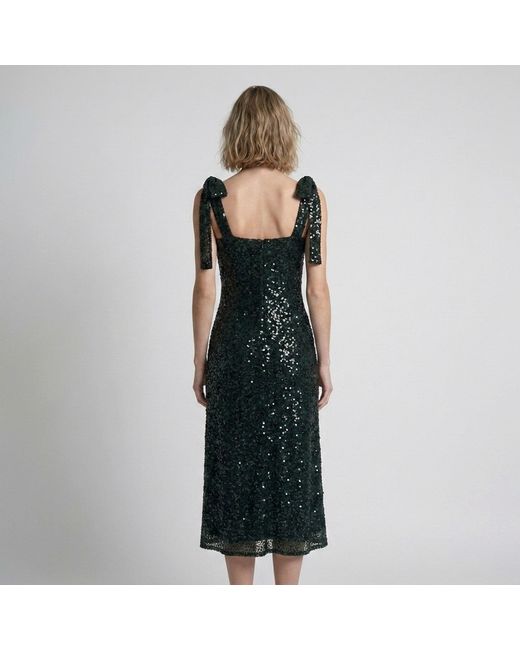 Modenaire Black Embellished Midi Dress Sculpted Neckline