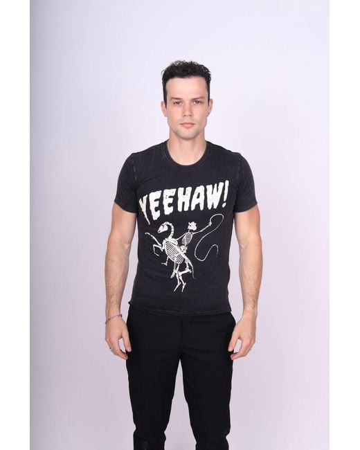 Any Old Iron Black Acid Wash Yeehaw T-Shirt for men