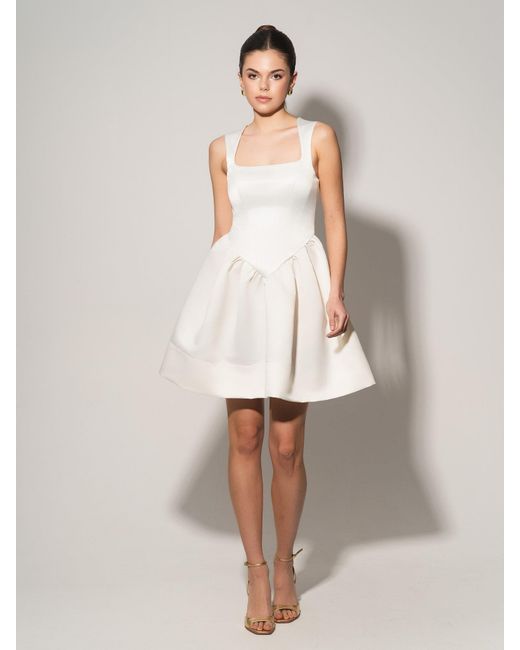 Tia Dorraine White Flared Satin Mini Dress
