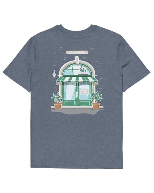 Anchor and Crew Blue Dark Heather Gustatory Coffee & Chats Organic Cotton Embroidered T-Shirt