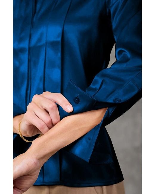 Madison / Savile Blue Quartz Regent Pleated Satin French Cuff Shirt