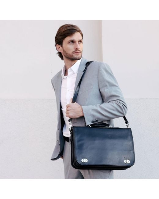 Time Resistance Black Leather Briefcase Laptop Bag for men