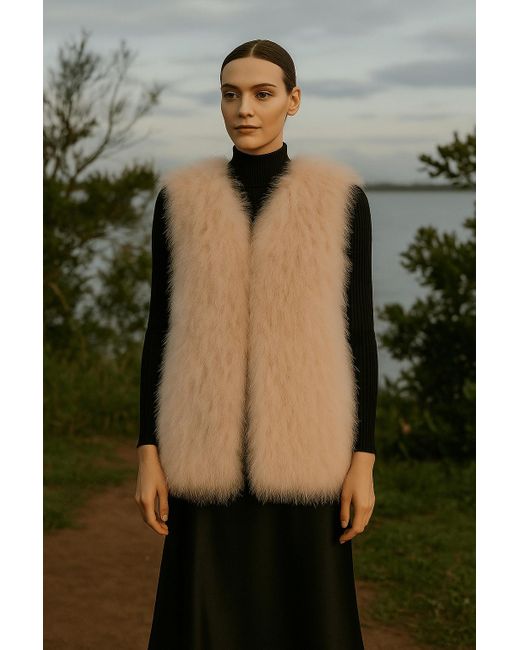 Nina Nieves Pink Rosé Ostrich Feather Vest