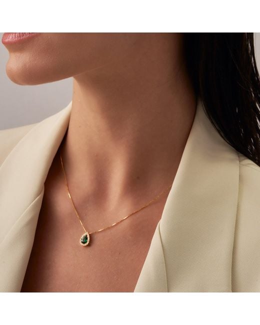 Shabella Nyc Metallic Starlight Emerald Tear Necklace