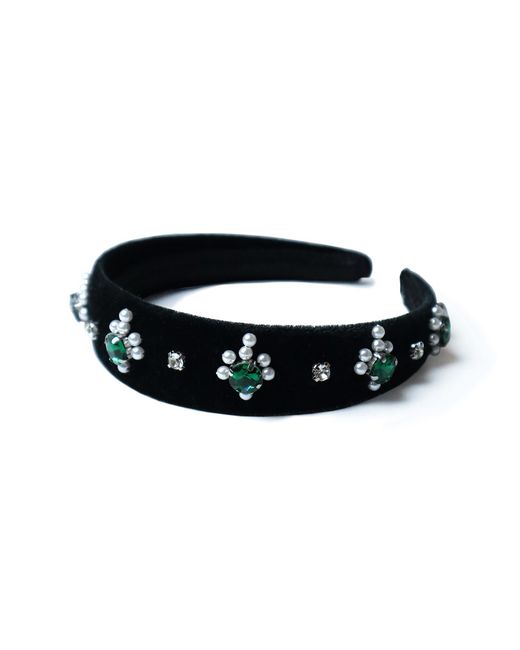 2KStyle Black Aida Crystal Hand-Embellished Velvet Headband